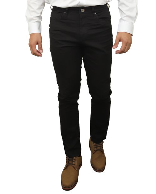 Brooksfield Pantalón casual slim fit negro sólido para hombre