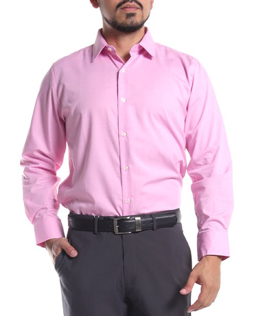 Oscar de la Renta Camisa de vestir tailored fit rosada sólida para hombre