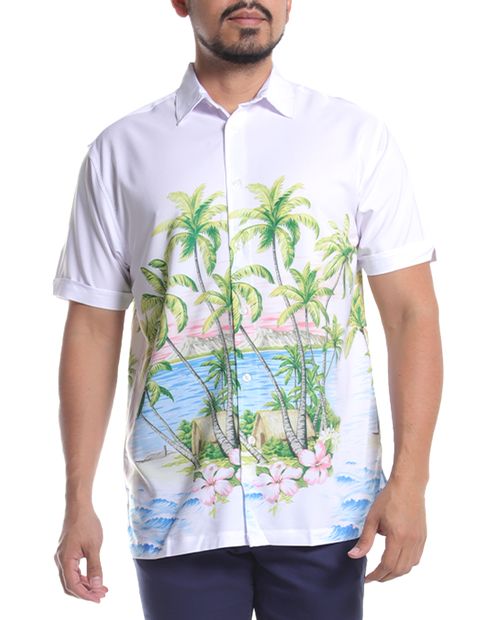 Cubavera Camisa casual blanca estampado tropical para hombre