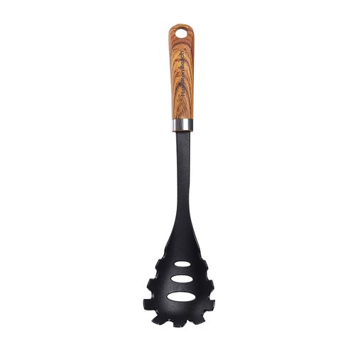 Cuchara para pasta color negro con agarradero de madera