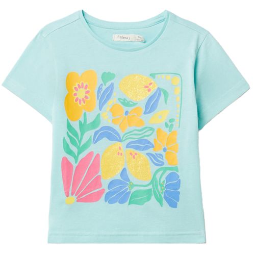 Blusa celeste con estampado de flores para niña