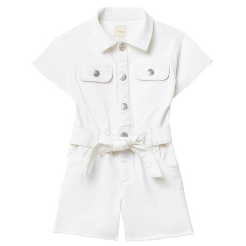 Romper denim blanco sólido para niña