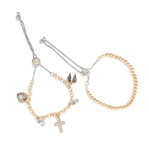 Brazalete Nes doble dorado con dijes de corazones de de brass para mujer