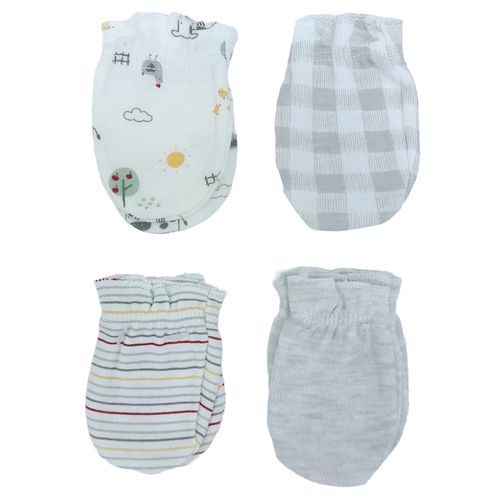 Set de 4 pares de guantes multicolor con estampado de animalitos para bebé niño