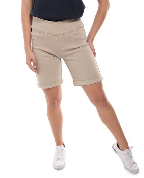 Short Nicolle pull on beige de cintura alta para mujer