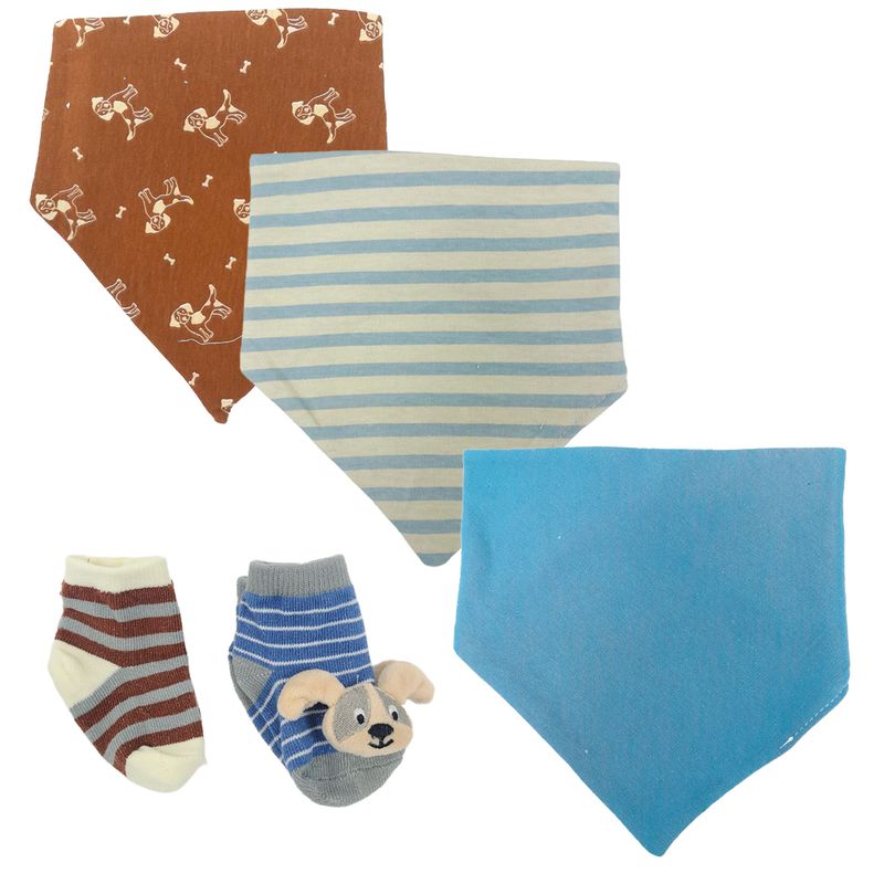 Set-de-3-saliveros-y-2-pares-calcetines-multicolor-a-rayas-para-bebe-niño