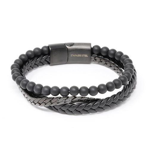 Pulsera Steeltime cuero negro para hombre