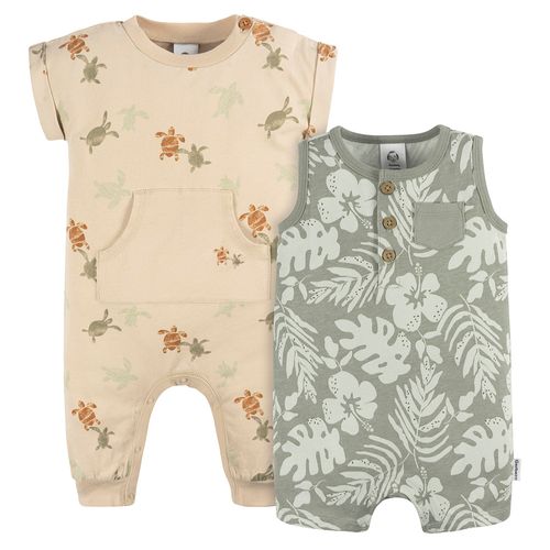 Set de 2 rompers bicolor con diseño estampado de tortugas para bebé niño