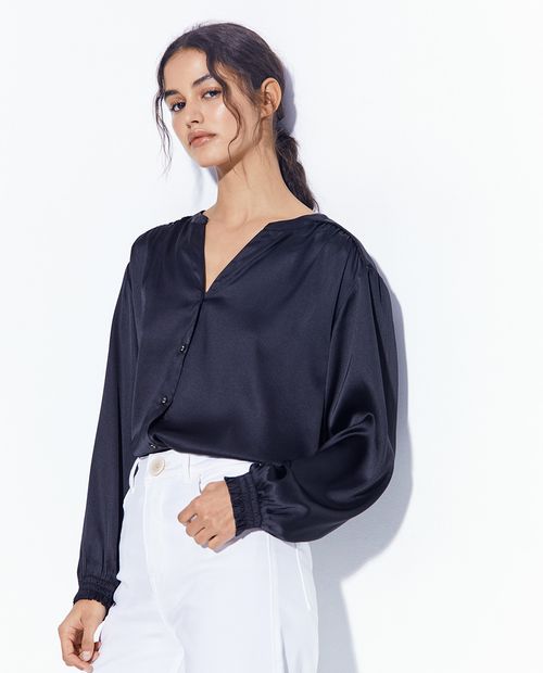 Blusa Sfera formal azul manga larga para mujer