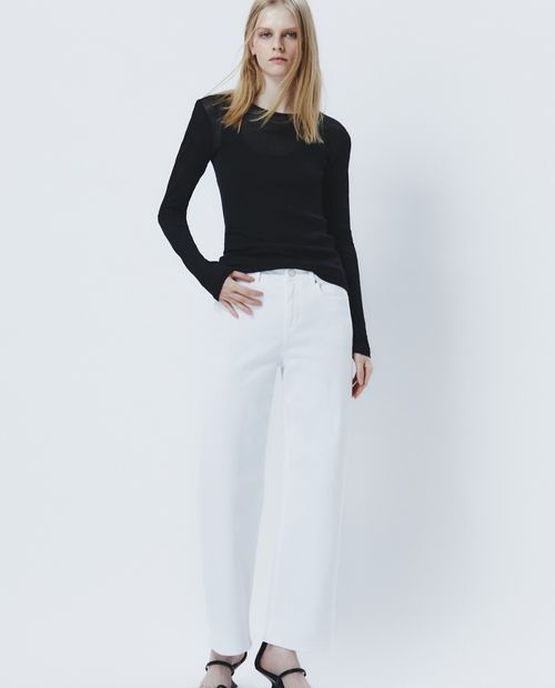 Jeans Sfera straight blanco de cintura media para mujer