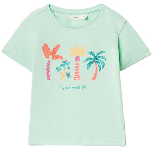 Blusa verde con estampado de palmeras para niña