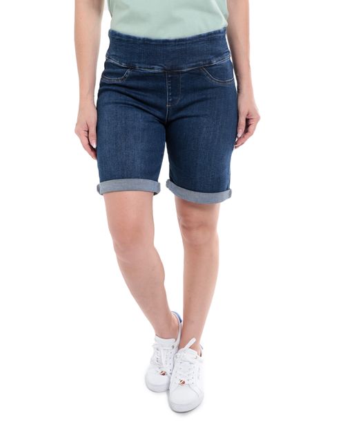 Short Nicolle estilo bermuda lavado oscuro de cintura alta para mujer