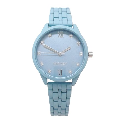Reloj Nine West análogo metálico celeste para mujer