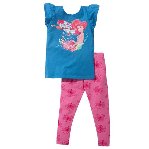 Conjunto de 2 piezas bicolor con estampado de ariel para niña