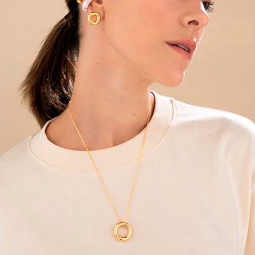Set collar + aretes círculos dorados para mujer