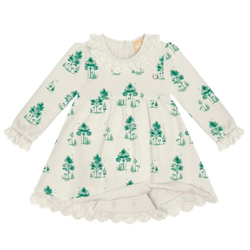 Vestido blanco con estampado de árboles para bebé niña