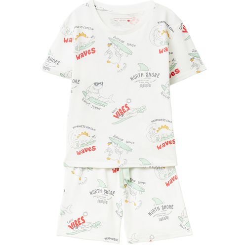 Pijama de 2 piezas blancas con estampado tiburón para niño