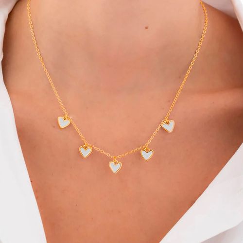 Collar multicorazones y aretes color dorado 2 mm - 19" para mujer