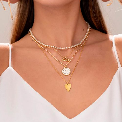 Set collar + aretes color dorado para mujer