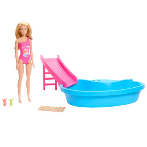 Barbie muñeca con tobogán y accesorios