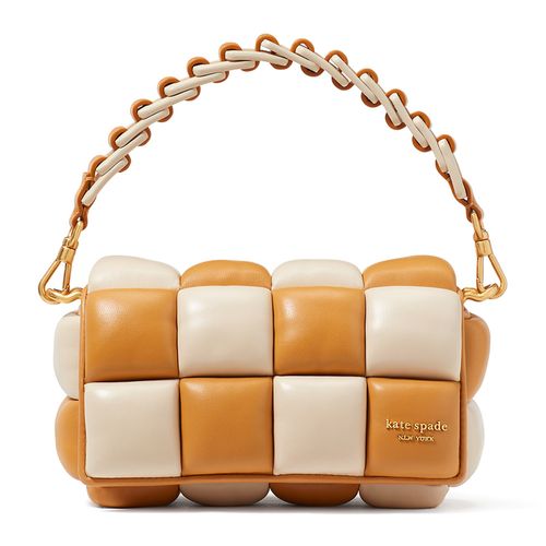 Cartera satchel Kate Spade Boxxy beige/café para mujer