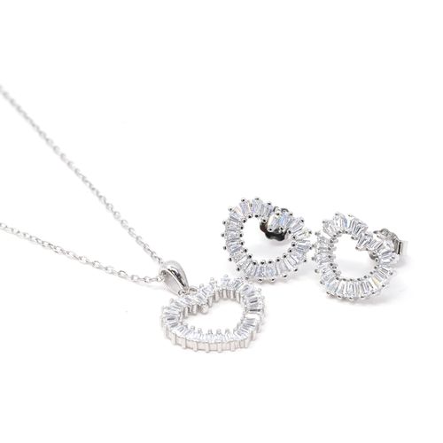 Set de aretes y cadena con dije de plata 1mm- 45.72 cm para mujer