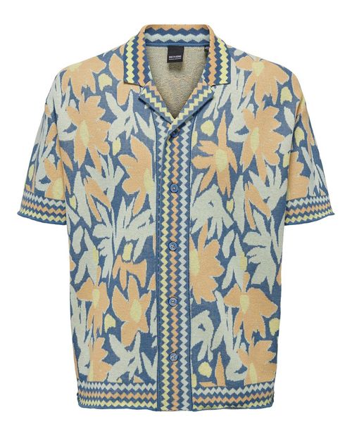 Only & Sons Camisa casual regular fit celeste estampado tropical para hombre