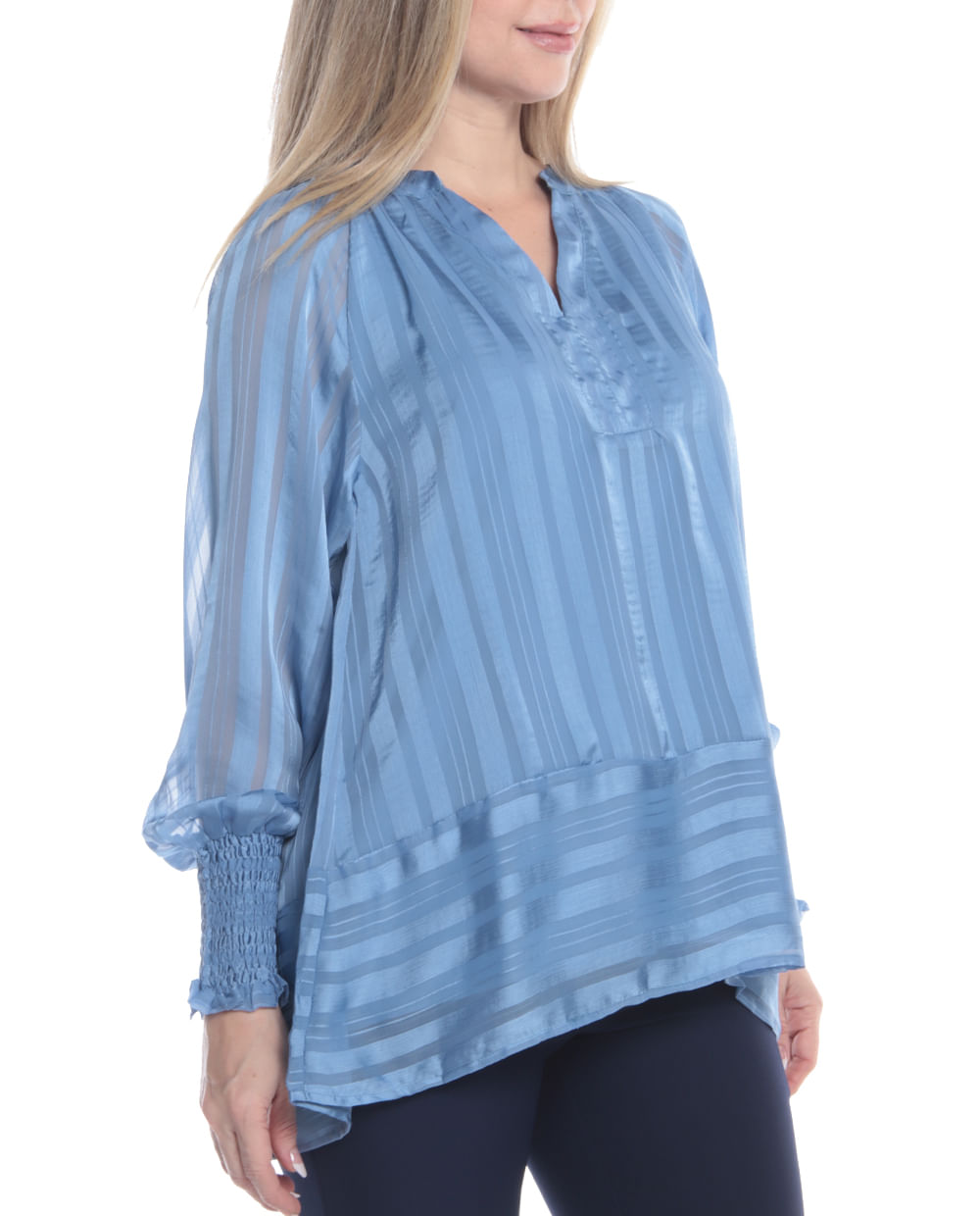 Mujeres Casual Con Cuello En V Túnica Plisada Tops Camisas Blusa