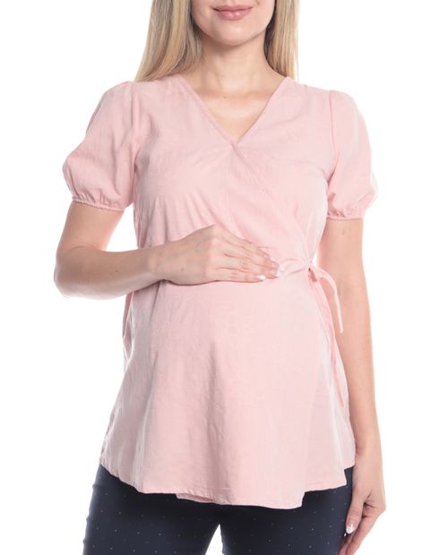 Blusa Sabrina maternal estilo casual rosada manga corta para mujer
