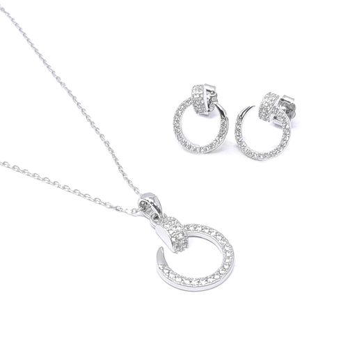 Set de aretes y cadena con dije de plata 2mm- 18" para mujer