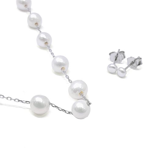 Set de cadena y arete de plata de perla