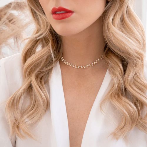 Set de choker y aretes color dorado 5mm- 14" para mujer