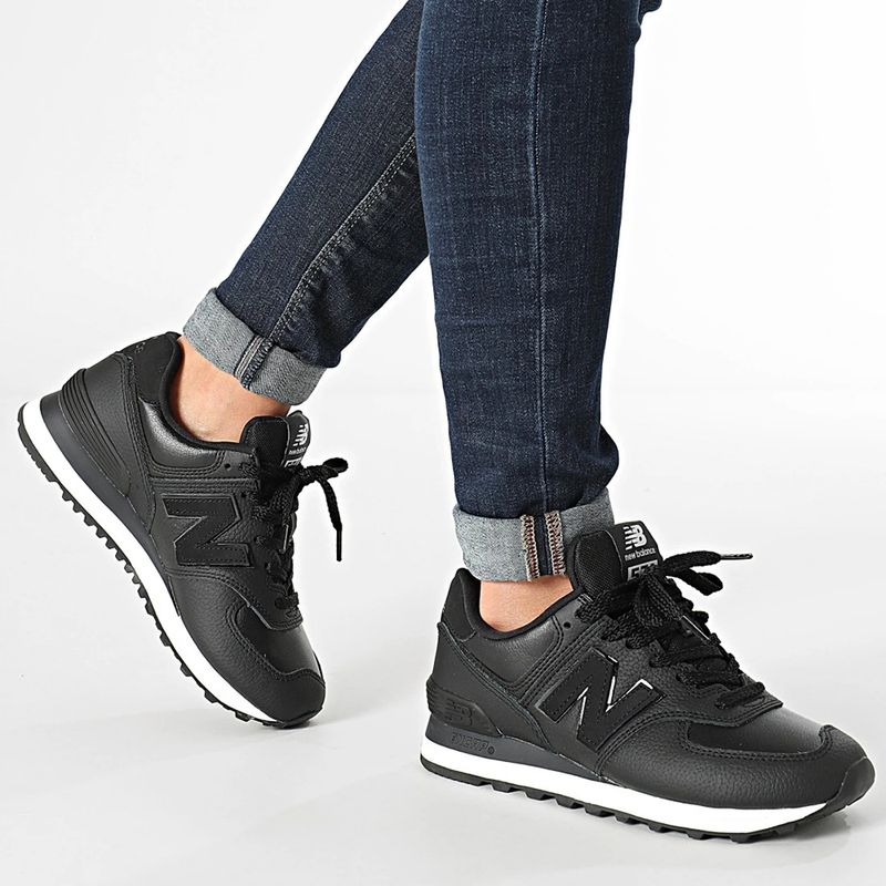 New balance 574 cuero negro best sale