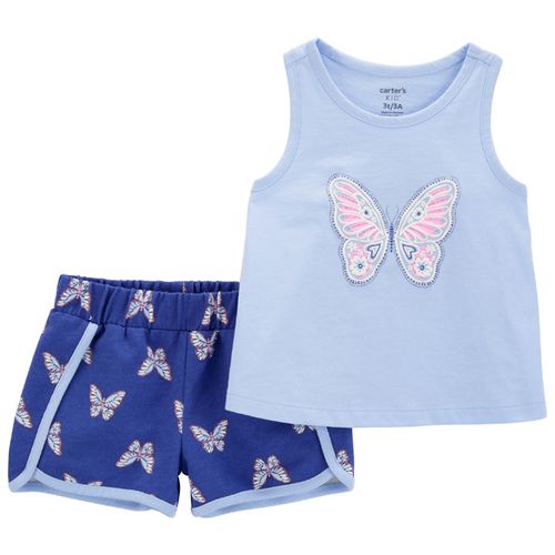 Conjunto de 2 piezas azul con estampado de mariposas para niña