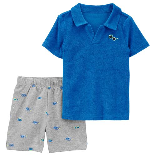 Conjunto de 2 piezas bicolor con estampado de pececitos para niño