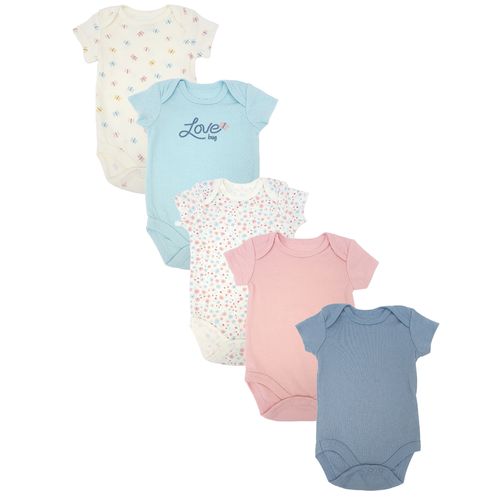 Set de 5 mamelucos multicolor con estampado de mariposas para bebé niña