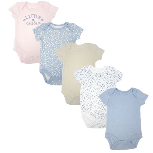 Set de 5 mamelucos multicolor con estampado de flores para bebé niña