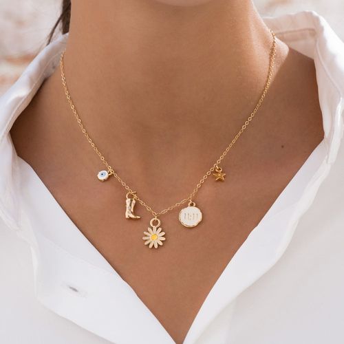 Collar multicharms y aretes en color dorado 1 mm-18.7" para mujer