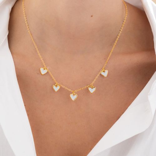 Cadena y aretes multi corazones 1 mm-19 " color dorado para mujer