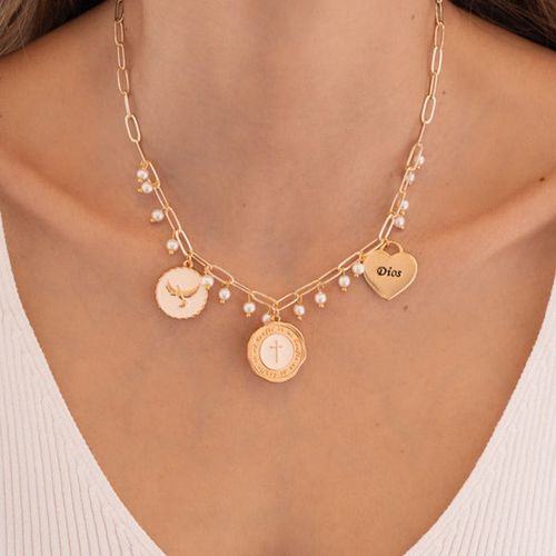 Set collar + aretes color dorado para mujer