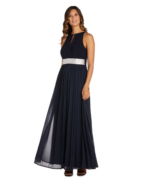 Vestido R&M Richards de gala azul sin mangas para mujer