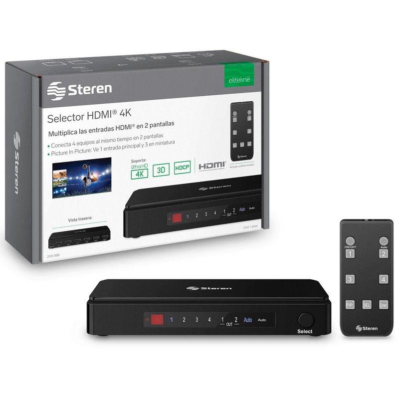 Adaptador hdmi 4k de 4 entradas y 2 salidas con funcion pip