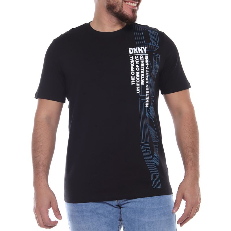 DKNY Camiseta negra estampado moderno para hombre