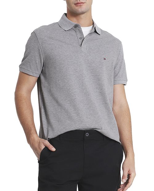 Tommy Hilfiger Camisa polo básica gris heather para hombre