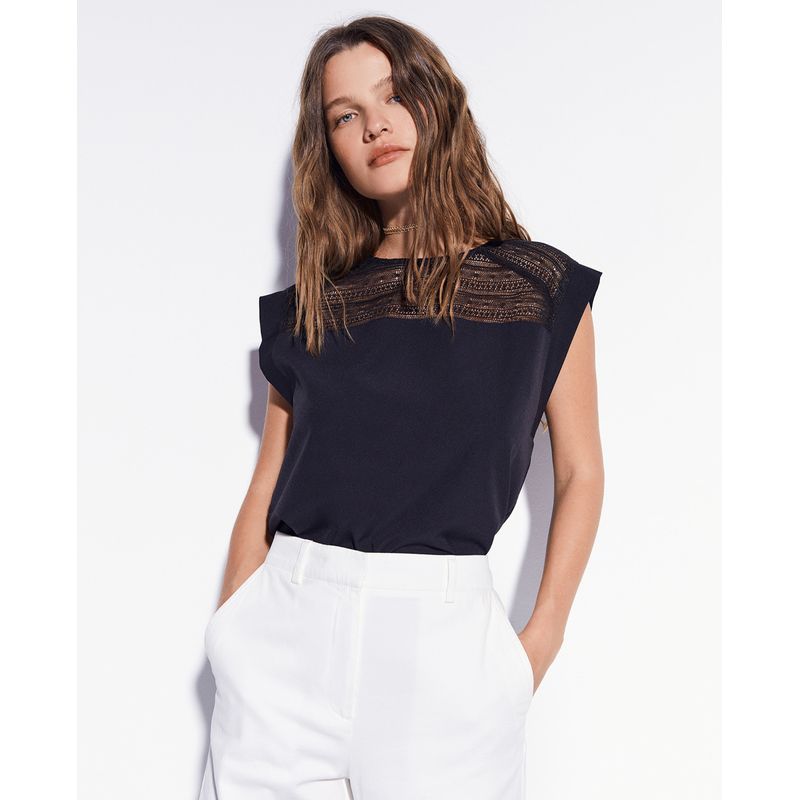 Blusa Sfera casual negra sin mangas para mujer