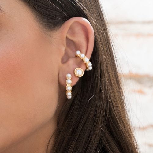 Set aretes de perlas dorados Avemaria para mujer