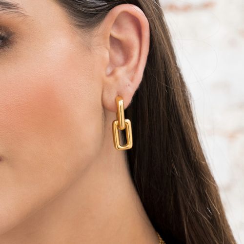 Aretes 2 en 1 rectangular color dorado