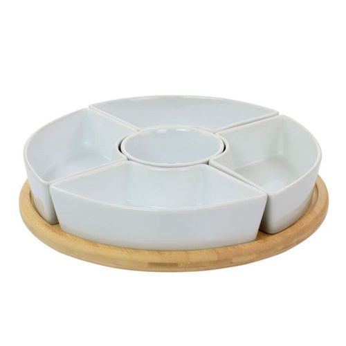 Juego de 6 platos de servir con base de bambú