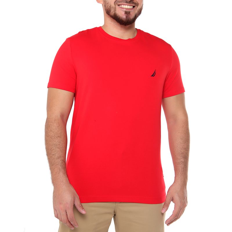 Nautica Camiseta basica roja solida para hombre