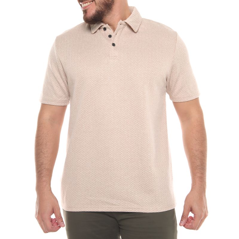 Gents Camisa polo basica beige mini print para hombre